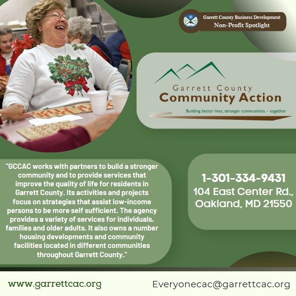 Today's Non-Profit Spotlight 👨‍👩‍👧‍👦 is on Garrett County Community Action!
Visit them at www.garrettcac.org or Garrett County Community Action Committee, Inc. 
Follow us to see more daily Garrett County Business Spotlights! 
If you are interested in having your business featured contact Connor Norman at cnorman@garrettcounty.org. #businessdevelopment #garrettcountymd 